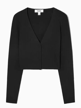 COS Black Cropped V-Neck Single-Button Cardigan
